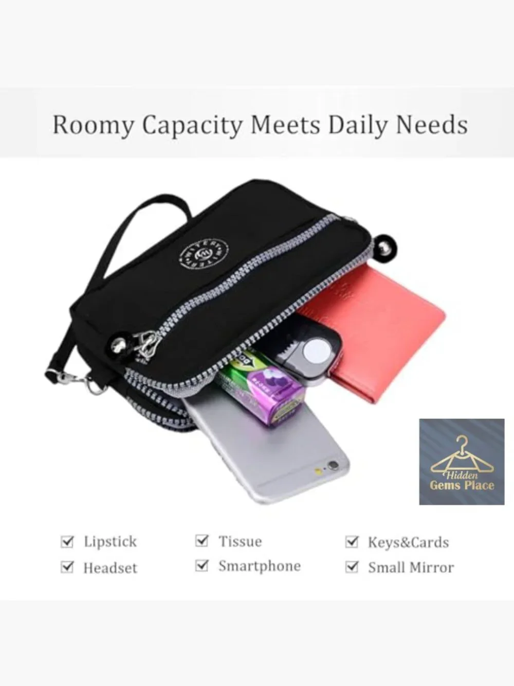 Waterproof Nylon Wristlet Purse with 3 Zippers Small Wallet Clutch Phone Bag